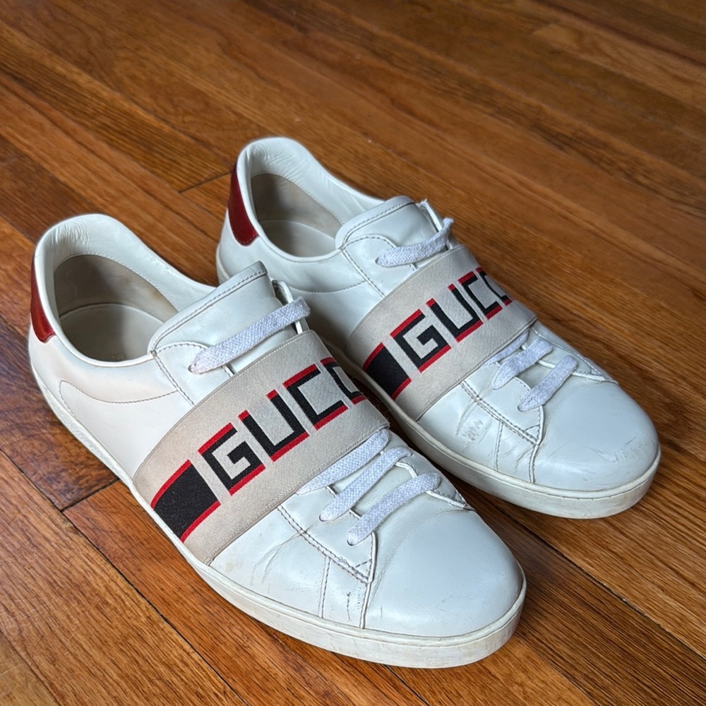 Gucci White Sneakers with Logo Strap - Picture 2 of 8